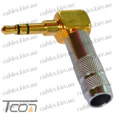 Штекер 3,5мм стерео угловой, HQ, gold, cеребрянный, металл. корпус, Tcom