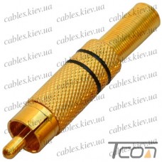 Штекер RCA gold, с пружиной, диам.-6,5мм, металл, чёрный, Tcom