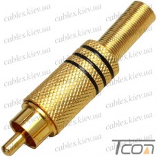 Штекер RCA металл. gold, с пружиной, диам.-6.5мм, чёрный