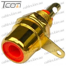 Гнездо RCA монтажное, металл gold, красное, Tcom