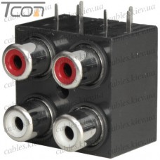 Гнездо RCA х4 монтажное на плату, квадратное, Tcom
