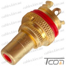 Гнездо RCA монтажное, с изолятором, HQ gold, корпус металл, красная полоса, Tcom