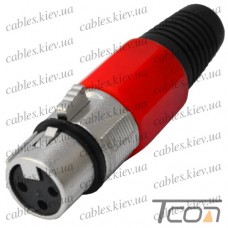 Гнездо CANON (XLR) 3pin, под шнур, красная гайка, Tcom