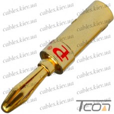 Штекер акустический Banan gold, корпус металл, красный, Paliccs