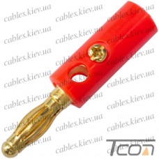 Штекер акустический Banan п\винт, gold, корпус пластик, красный, Tcom