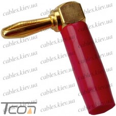 Штекер акустический Banan угловой, gold, красный, Tcom