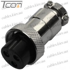 Разъём GX12 3pin, гнездо под кабель, диам.-12мм