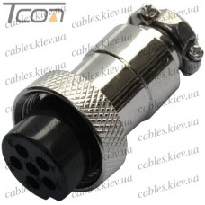 Разъём GX12 6pin, гнездо под кабель, диам.-12мм