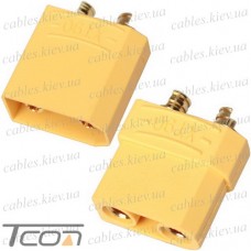 Разъёмы питания XT90, 500В, 90А, 2-х контактный, AWG18, комплект (штекер + гнездо) жёлтый