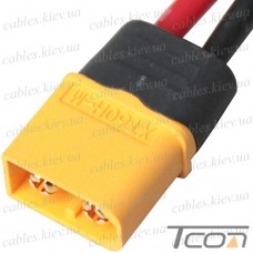 Штекер питания Amass XT60H(M), 500В, 30A/60А, 2-х контактный, с кабелем 14AWG, 0.1м