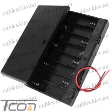 Корпус для восьми батареек типа АА Daier BH5-8003, с крышкой и переключателем ON-OFF, с проводками 15см