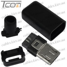 Штекер micro USB 5pin, под шнур, бакелит, чёрный, Tcom