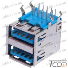 Гнездо USB 3.0 тип A двойное (90°), монтажное, Tcom