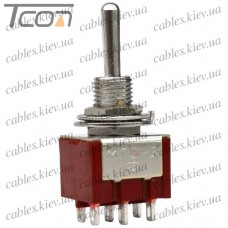 Тумблер MTS-223 (ON)-OFF-(ON) 6-и контактный, 3A, 250VAC, Tcom