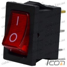 Переключатель с подсветкой KCD-1, ON-OFF 3-х контактный, 6A, 220V, красный, Tcom