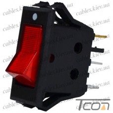 Переключатель с подсветкой KCD-3, ON-OFF 3-х контактный, 15A, 220V, красный, Tcom