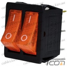 Переключатель двойной с подсветкой KCD4-011, ON-OFF 6-и контактный, 15A, 220V, жёлтый, Tcom