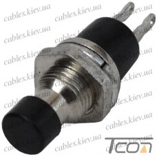 Кнопка малая PBS-10B-2 без фиксации OFF-(ON) 2-х контактная, 1А, 250V, чёрная, Tcom