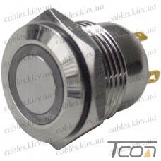 Кнопка антивандальная 16мм без фиксации, 4-х контактная, 12V, под пайку, с подсветкой, Tcom