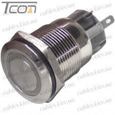 Кнопка антивандальная 19мм без фиксации, 5-и контактная, 12V, под пайку, с подсветкой, Tcom