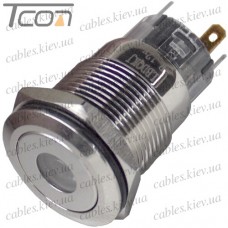 Кнопка антивандальная 19мм без фиксации, 5-и контактная, 12V, под пайку, с подсветкой (Тип2), Tcom