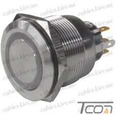 Кнопка антивандальная 25мм без фиксации, 5-и контактная, 12V, под пайку, с подсветкой, Tcom