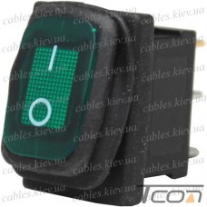 Переключатель Daier KCD1-2-101NW, с подсветкой, влагозащищённый, ON-OFF, 3pin, 6A 250V, зелёный