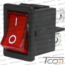 Переключатель Daier KCD1-4-201N, с подсветкой, ON-OFF, 4pin, 6A 250V, красный