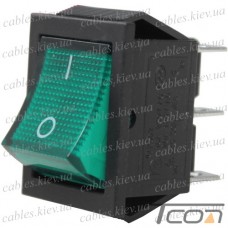 Переключатель Daier KCD2-202N, с подсветкой, ON-ON, 6pin, 15A 250V, зелёный
