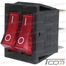 Переключатель Daier KCD2-2101N двойной, с подсветкой, ON-OFF, 6pin, 15A 250V, красный