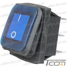 Переключатель Daier KCD2-202NW, с подсветкой, влагозащищённый, ON-ON, 6pin, 15A 250V, синий