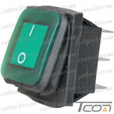 Переключатель Daier KCD2-202NW, с подсветкой, влагозащищённый, ON-ON, 6pin, 15A 250V, зелёный