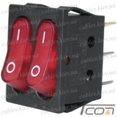Переключатель Daier KCD2-5-2101N, двойной, с подсветкой, ON-OFF, 6pin, 15A 250V, красный
