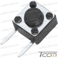 Тактовая кнопка KFC-A06P2-4.3, OFF-(ON), 2pin, 6х6х4.3мм, чёрная