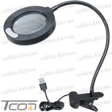 Лупа-лампа HandsKit 609, с прищепкой, 3 цвета подсветки, 5X диам.-90мм (USB)