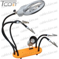 Держатель "третья рука" с LED подсветкой, 4-х кратное увеличение, диам.- 90мм + подставка под паяльник, HandsKit