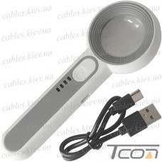 Лупа ручная NO.3710C с подсветкой, 11-и кратное увеличение, диам.-37мм, фокус -45мм (3.7V 650mAh)