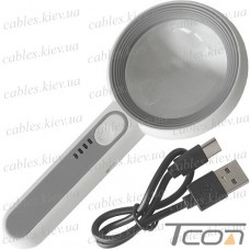 Лупа ручная NO.6516C с подсветкой, 6 кр.увел., диам.-65мм, фокус -83мм + 12кр.увел., диам.-15мм, фокус -41мм (3.7V 650mAh)