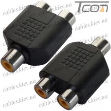 Переходник гнездо RCA - 2 гнезда RCA, корпус пластик, Tcom