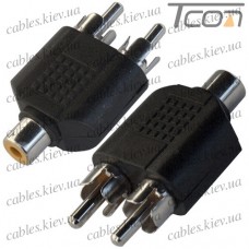 Переходник гнездо RCA - 2 штекера RCA, корпус пластик, Tcom