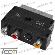 Переходник штекер Скарт - 3 гнезда RCA + гнездо mini din4Р, с переключателем, Tcom