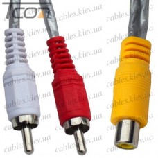 Переходник гнездо RCA - 2 штекера RCA, co шнуром 0,2м, прозрачный, Tcom