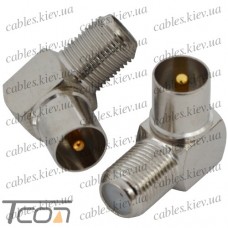 Переходник антенный штекер ТВ - гнездо F, угловой, медь, Tcom