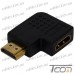 Купить Переходник штекер HDMI - гнездо HDMI, угловой горизонтальный, правый, gold, пластик, Tcom по выгодной цене
