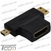 Купить Переходник гнездо HDMI - штекер mini HDMI + штекер micro HDMI, gold, угловой, Tcom по выгодной цене