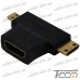 Фото, характеристики, описание Переходник гнездо HDMI - штекер mini HDMI + штекер micro HDMI, gold, угловой, Tcom