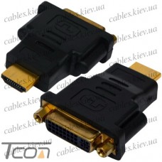 Переходник гнездо DVI - штекер HDMI, gold, пластик, Tcom