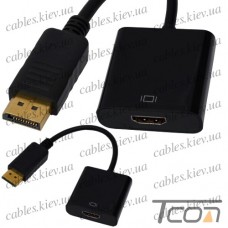 Переходник штекер Display Port - гнездо HDMI, с кабелем 0,2м, Tcom