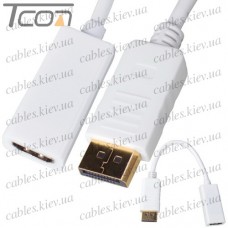 Переходник штекер Display Port - гнездо HDMI, с кабелем 0,22м, Tcom