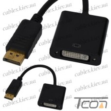 Переходник штекер Display Port - гнездо DVI, с кабелем 0,2м, Tcom